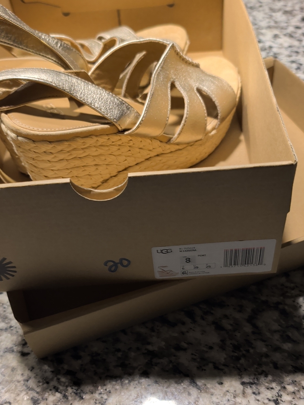 UGG Metallic Gold Espadrille Wedge Sandals